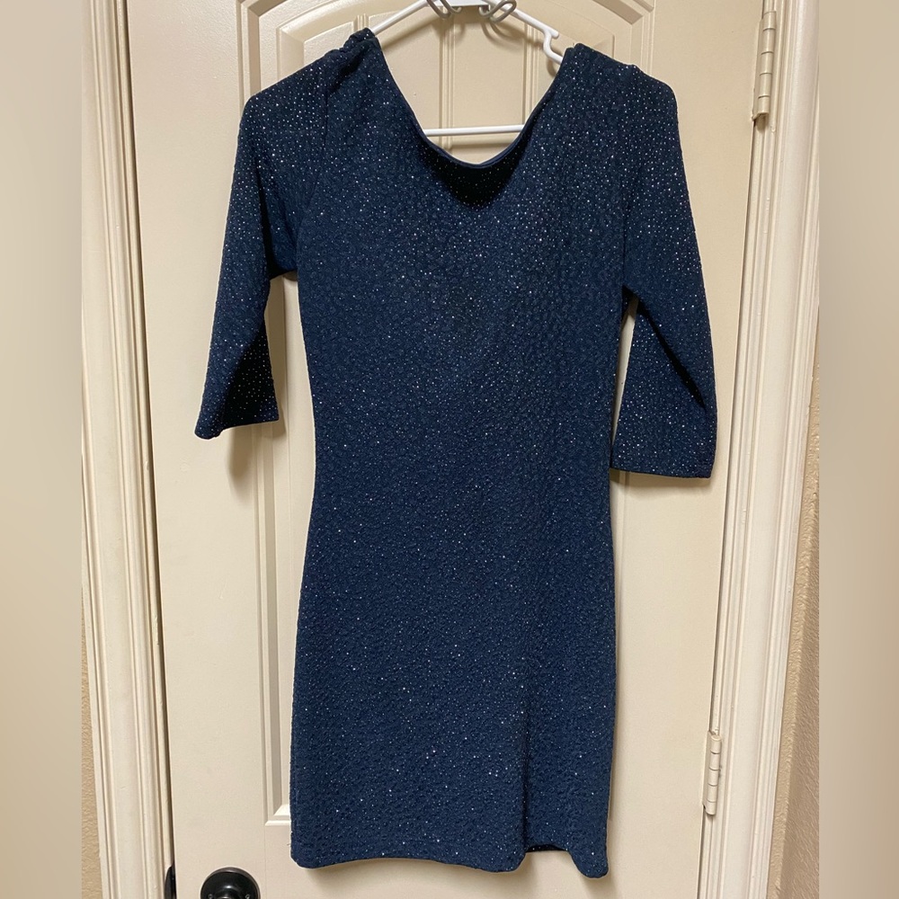 Navy blue sparkle mini dress with low back